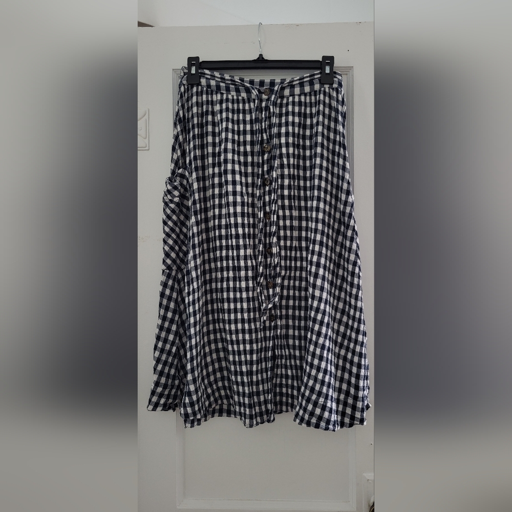 ASOS Black and White Gingham Midi Skirt with Front Buttons